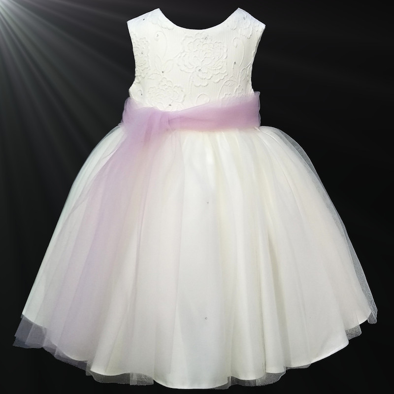 Girls Ivory Organza Dusky Pink Sash Dress Flower Girl Bridesmaid
